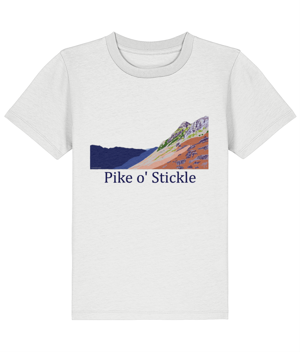 Lake District, Kid's T-Shirt Pike O'Stickle, Front, White