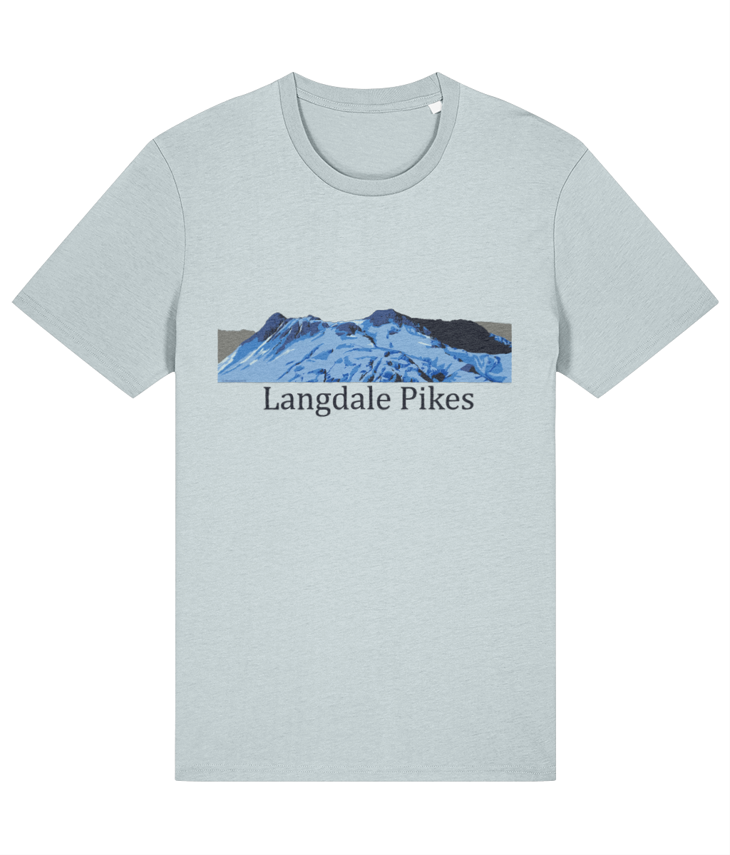 Lake District Men's T-Shirt Langdale Pikes, Front, Blue Ice