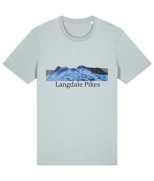 Lake District Men's T-Shirt Langdale Pikes, Front, Blue Ice