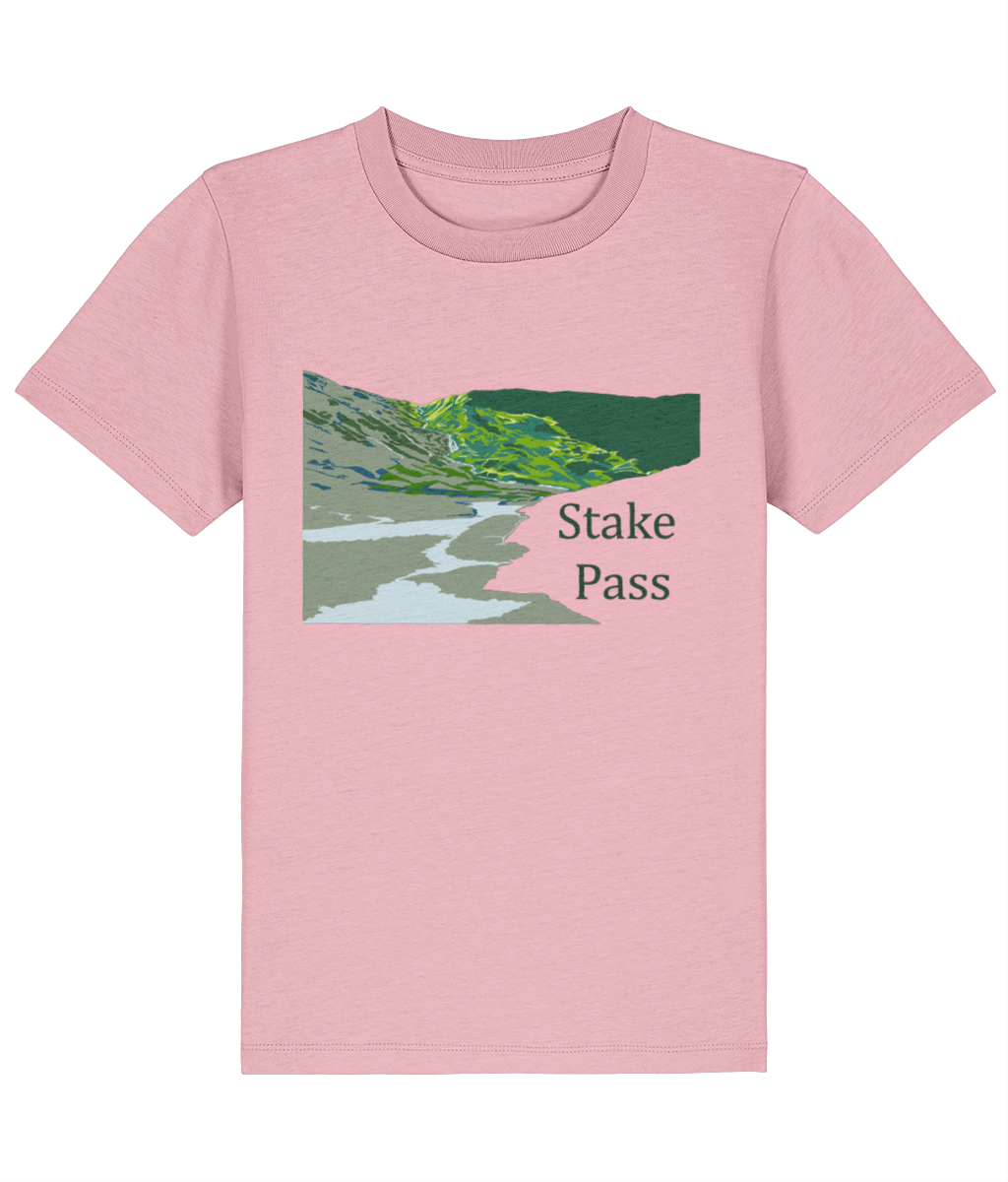 Lake District Kid's T-Shirt Stake Pass, Front, Cotton Pink