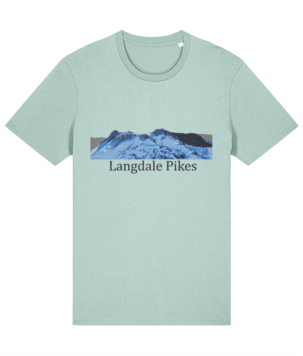 Lake District Men's T-Shirt Langdale Pikes, Front, Caribbean Blue