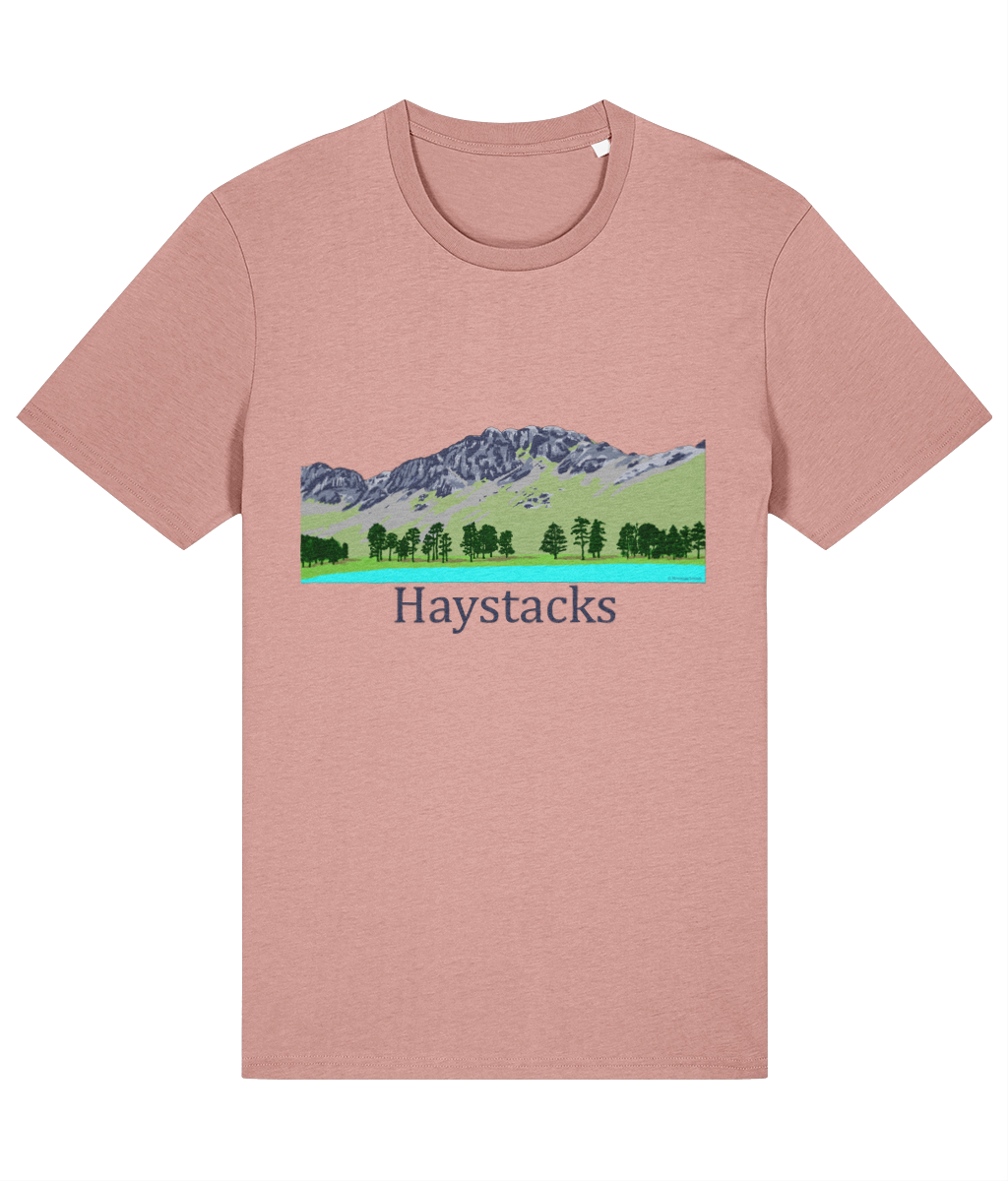 Lake District Men's T-Shirt Haystacks, Front, Canyon Pink