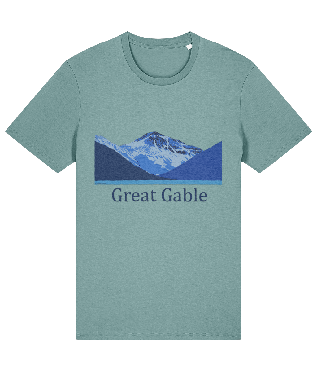 Lake District, Men's T-Shirt Great Gable, Front, Teal Monstera