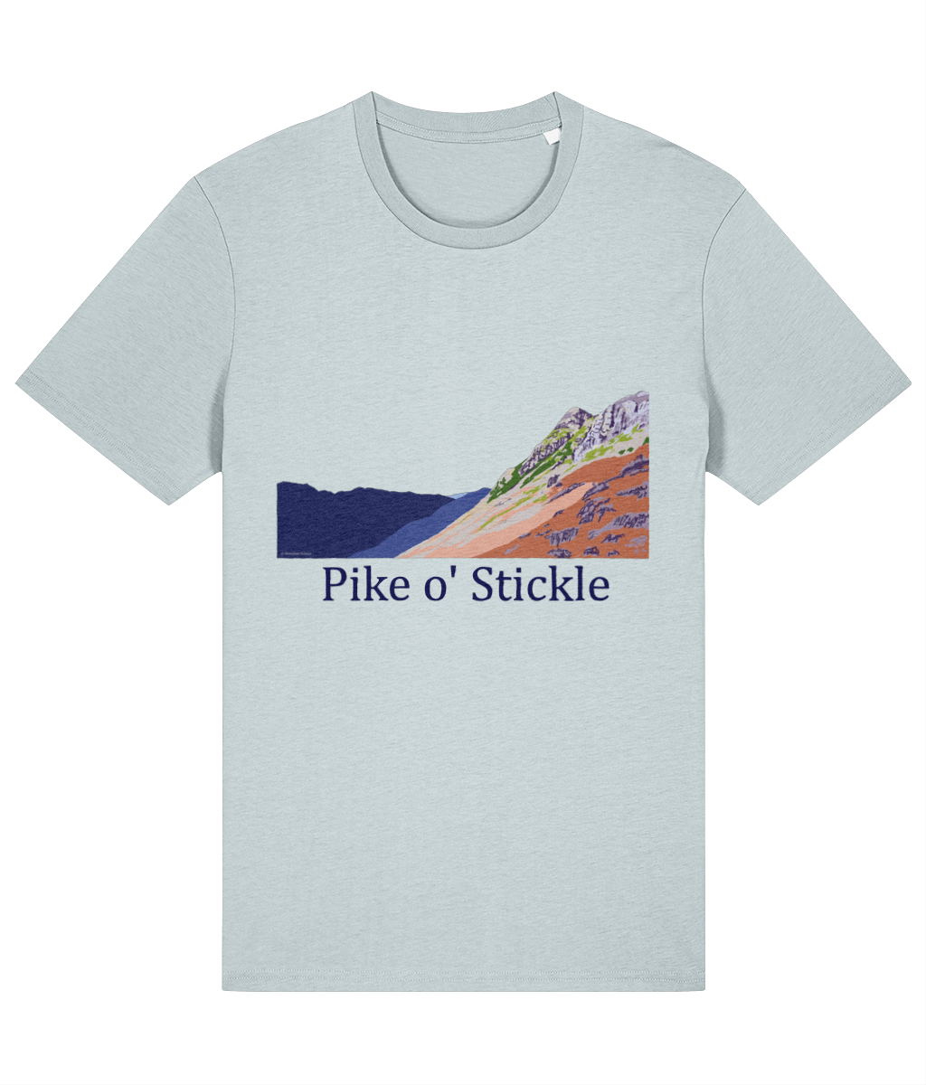 Lake District, Men's T-Shirt Pike O'Stickle, Front, Blue Ice
