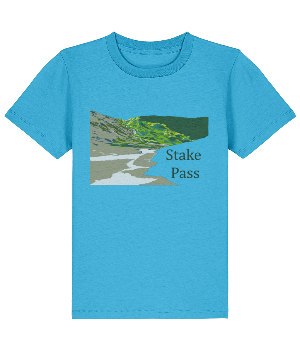 Lake District Kid's T-Shirt Stake Pass, Front, Aqua Blue
