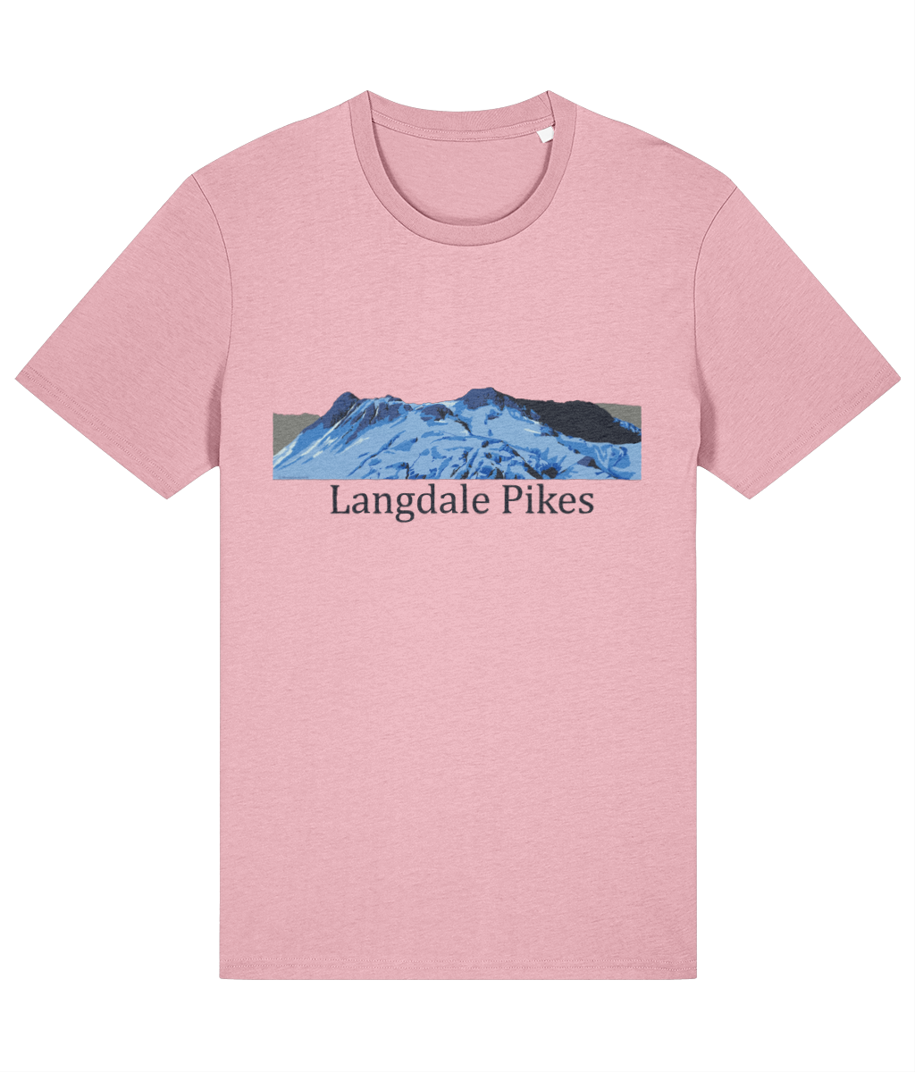 Lake District Men's T-Shirt Langdale Pikes, Front, Cotton Pink