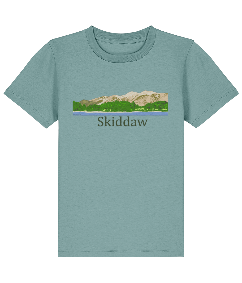 Lake District Kid's T-Shirt Skiddaw, Front, Teal Monstera