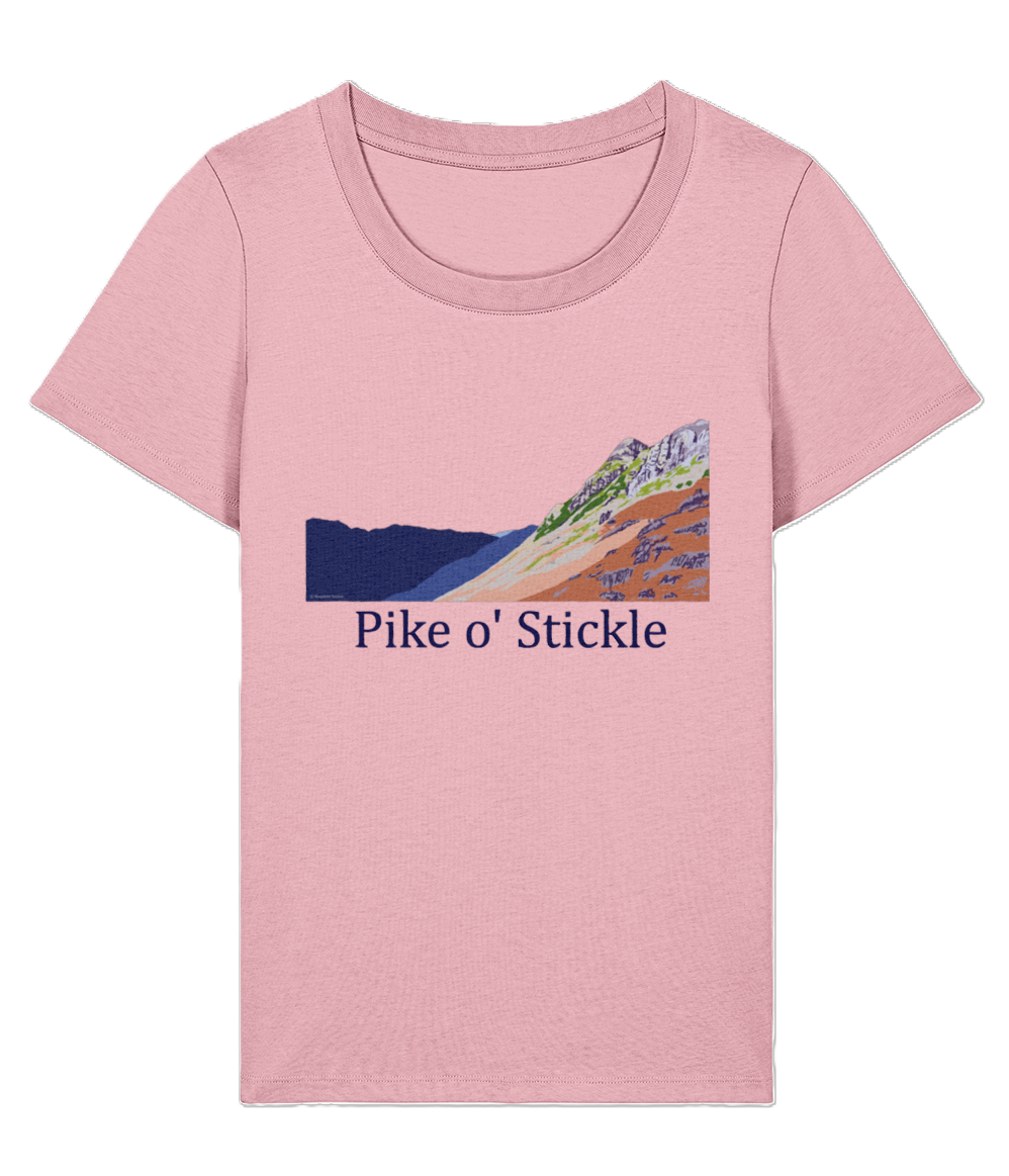 Lake District, Women's T-Shirt Pike O'Stickle, Front, Cotton Pink
