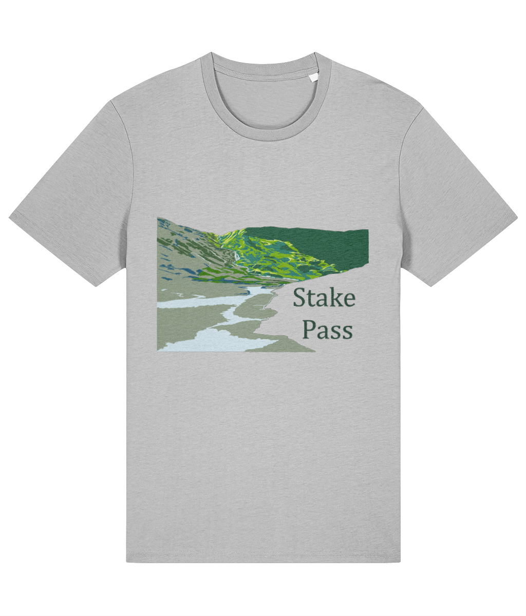 Lake District Men's T-Shirt Stake Pass, Front, Heather Grey