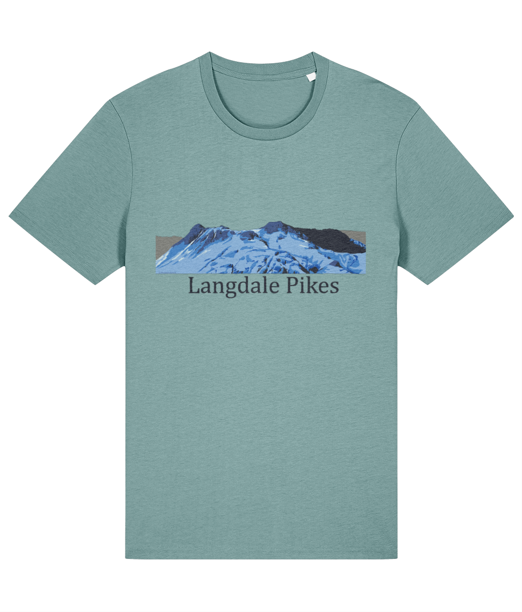 Lake District Men's T-Shirt Langdale Pikes, Front, Teal Monstera