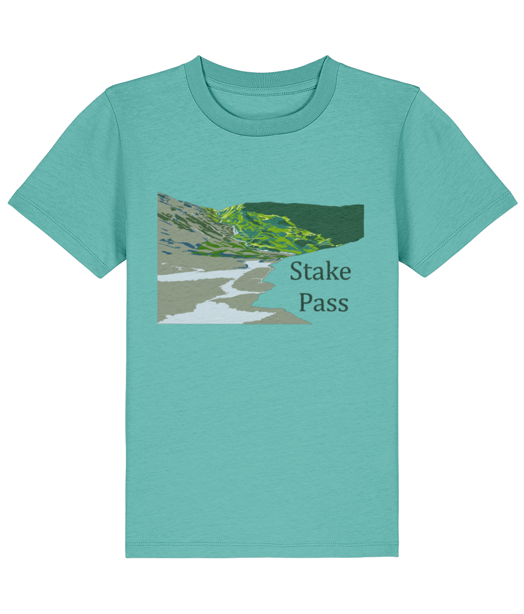 Lake District Kid's T-Shirt Stake Pass, Front, Pool Blue