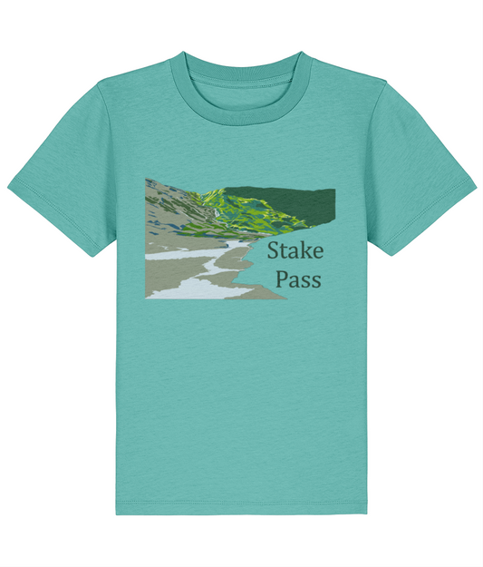Lake District Kid's T-Shirt Stake Pass, Front, Pool Blue