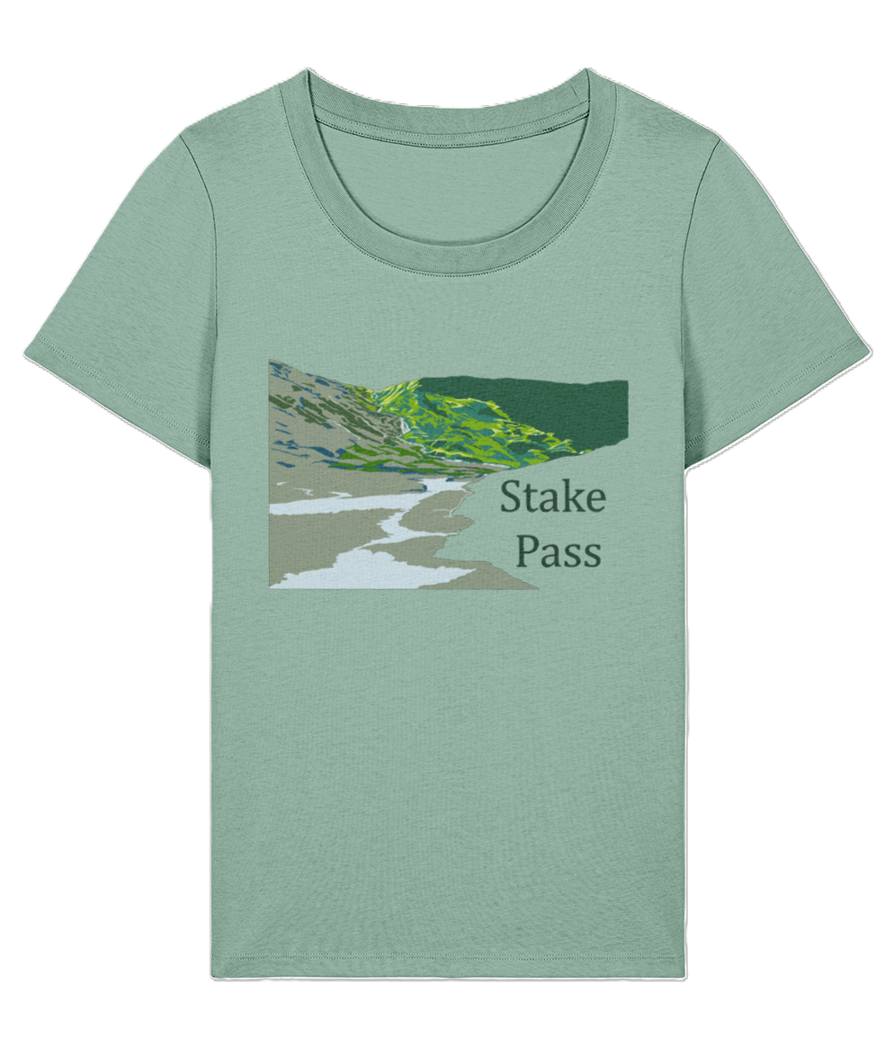 Lake District Women's T-Shirt Stake Pass, Front, Aloe