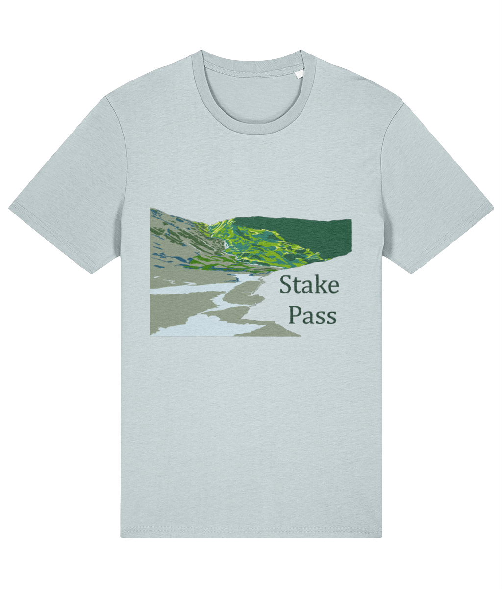 Lake District Men's T-Shirt Stake Pass, Front, Blue Ice
