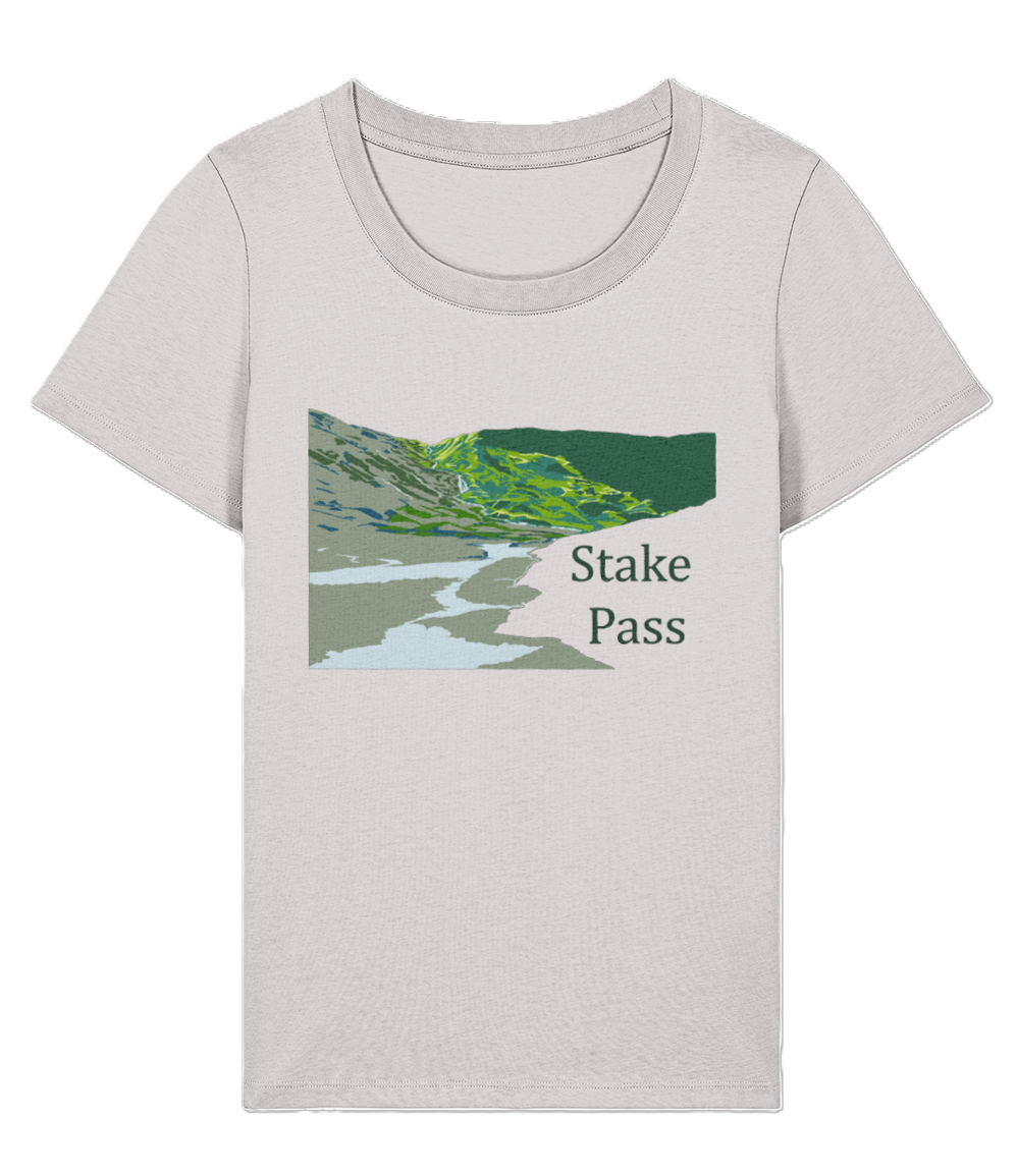Lake District Women's T-Shirt Stake Pass, Front, Cool Heather Grey