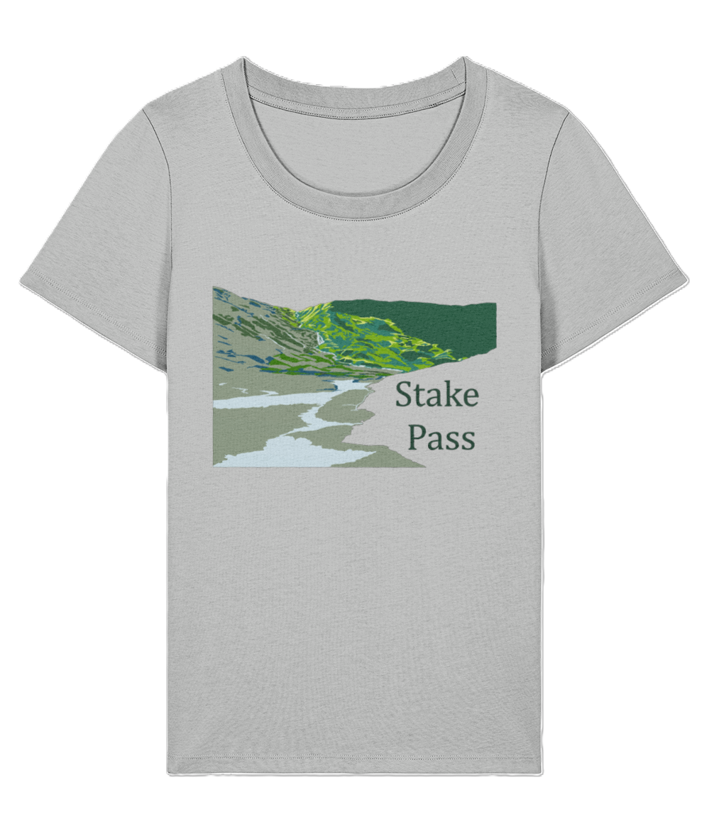 Lake District Women's T-Shirt Stake Pass, Front, Heather Grey