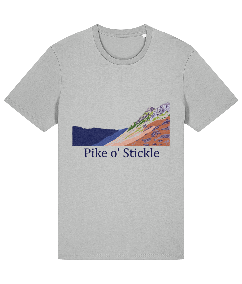 Lake District, Men's T-Shirt Pike O'Stickle, Front, Heather Grey