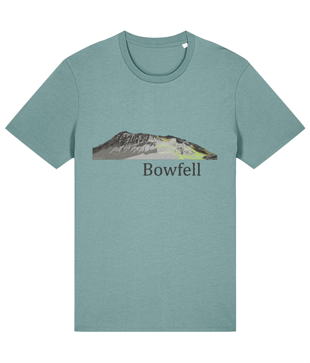 Lake District Men's T-Shirt Bowfell, Front, Teal Monstera