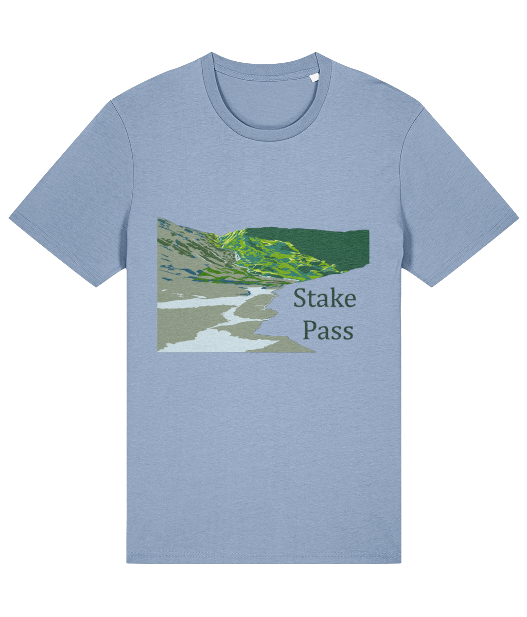 Lake District Men's T-Shirt Stake Pass, Front, Sky Blue