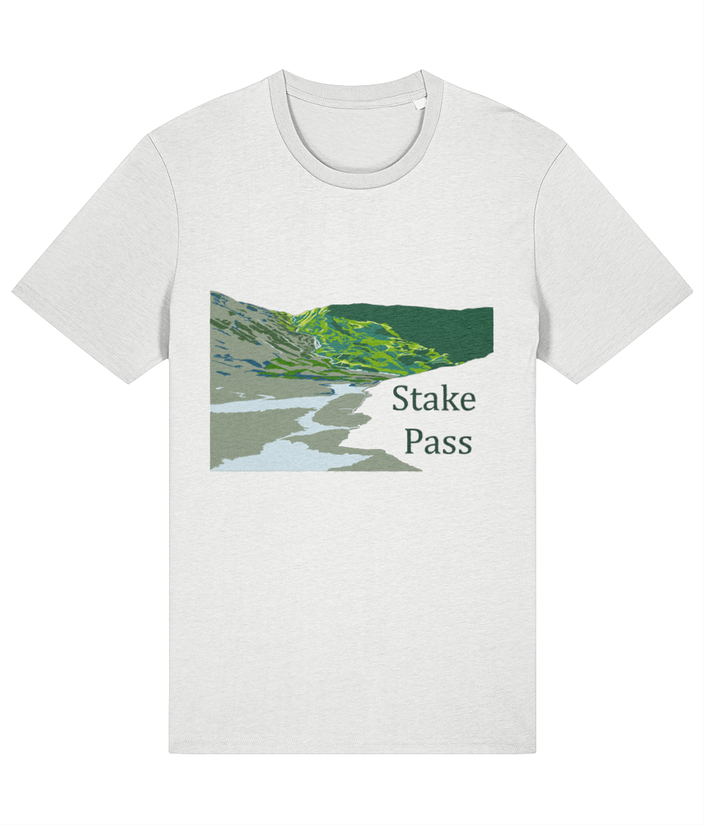 Lake District Men's T-Shirt Stake Pass, Front, White