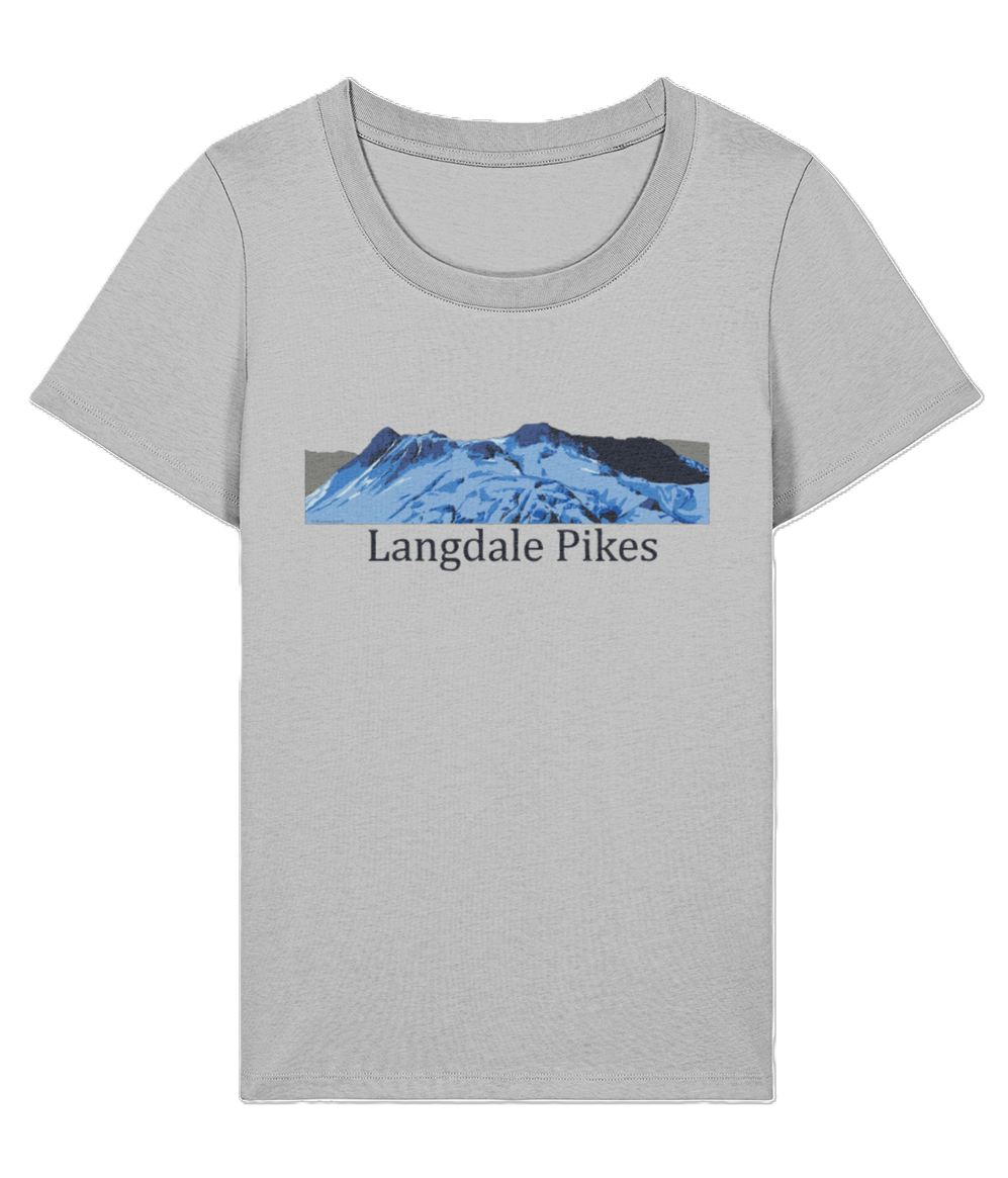 Lake District Women's T-Shirt Langdale Pikes, Front, Heather Grey