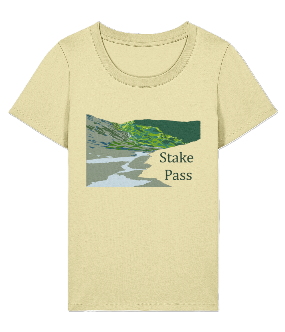 Lake District Women's T-Shirt Stake Pass, Front, Lemon Sorbet