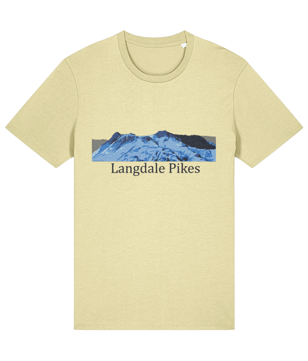 Lake District Men's T-Shirt Langdale Pikes, Front, Lemon Sorbet