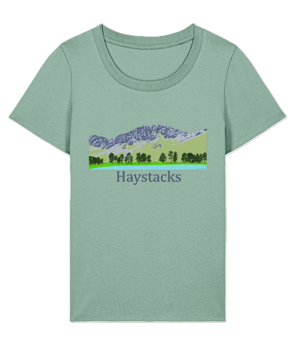 Lake District Women's T-Shirt Haystacks, Front, Aloe