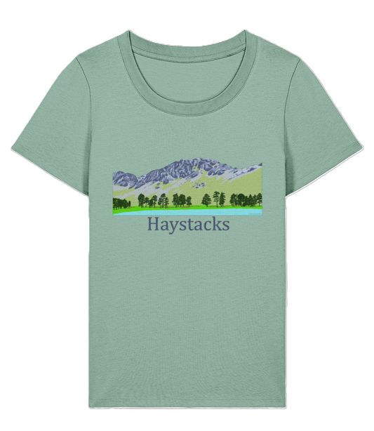 Lake District Women's T-Shirt Haystacks, Front, Aloe