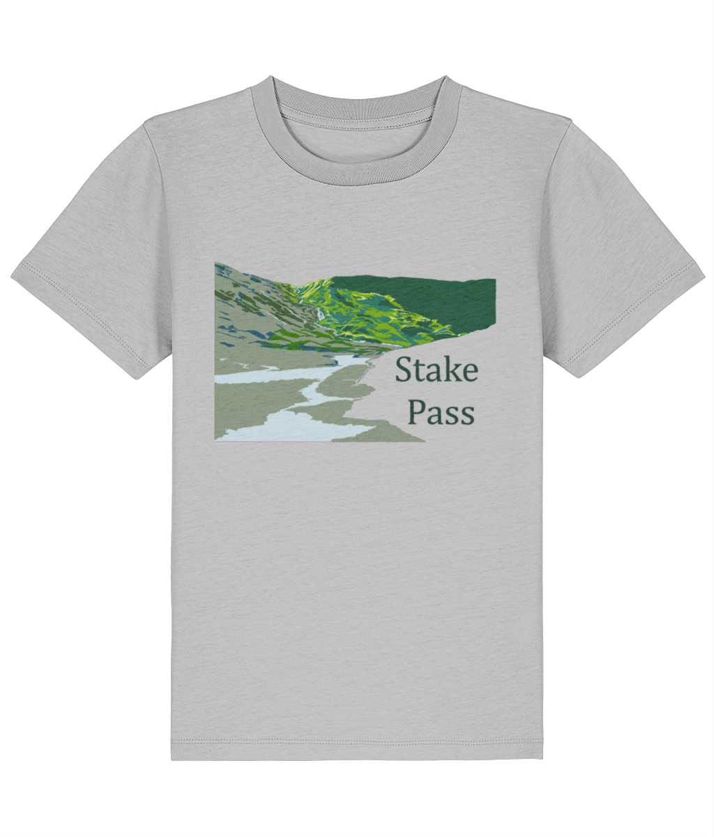 Lake District Kid's T-Shirt Stake Pass, Front, Heather Grey