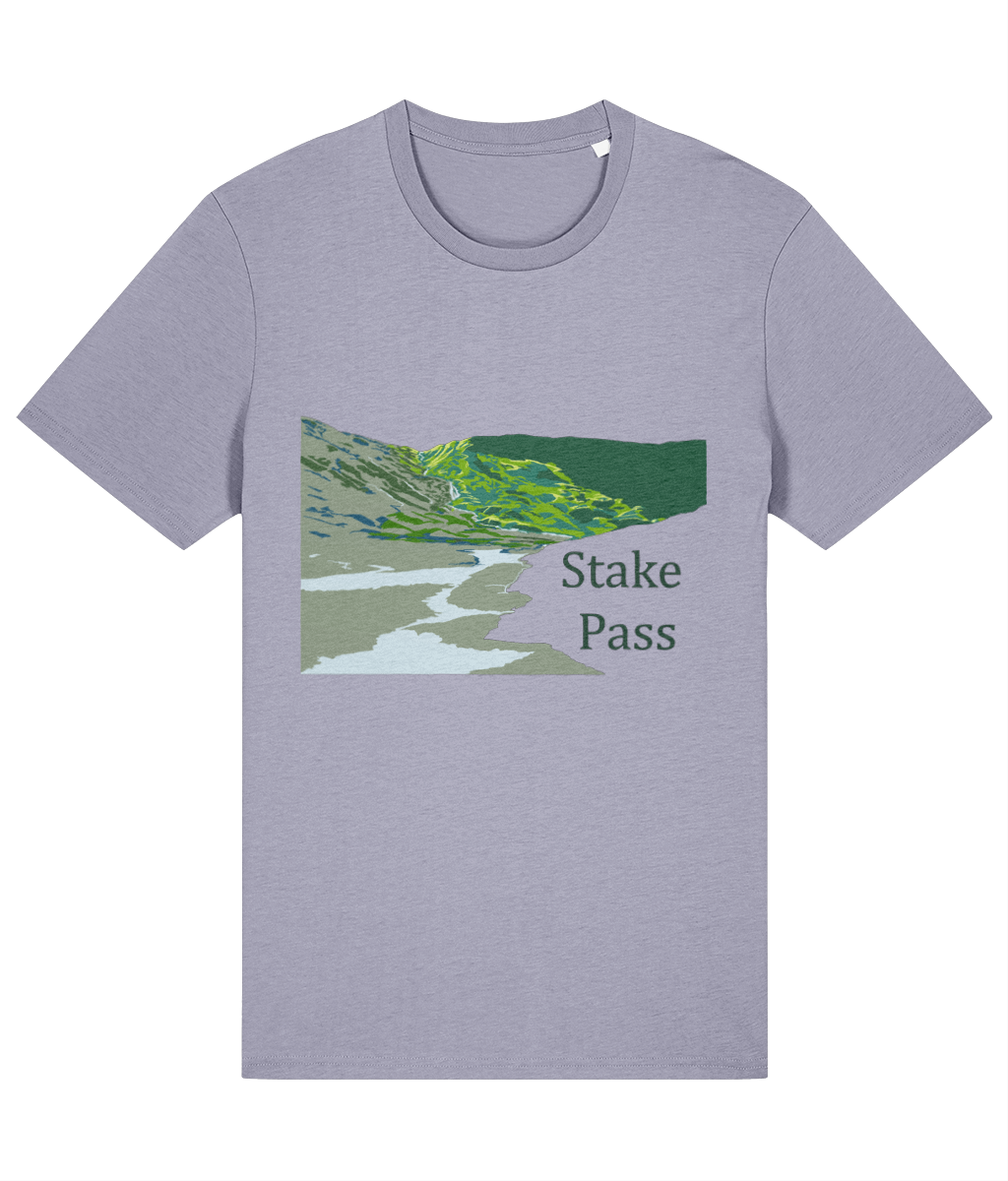 Lake District Men's T-Shirt Stake Pass, Front, Lavender