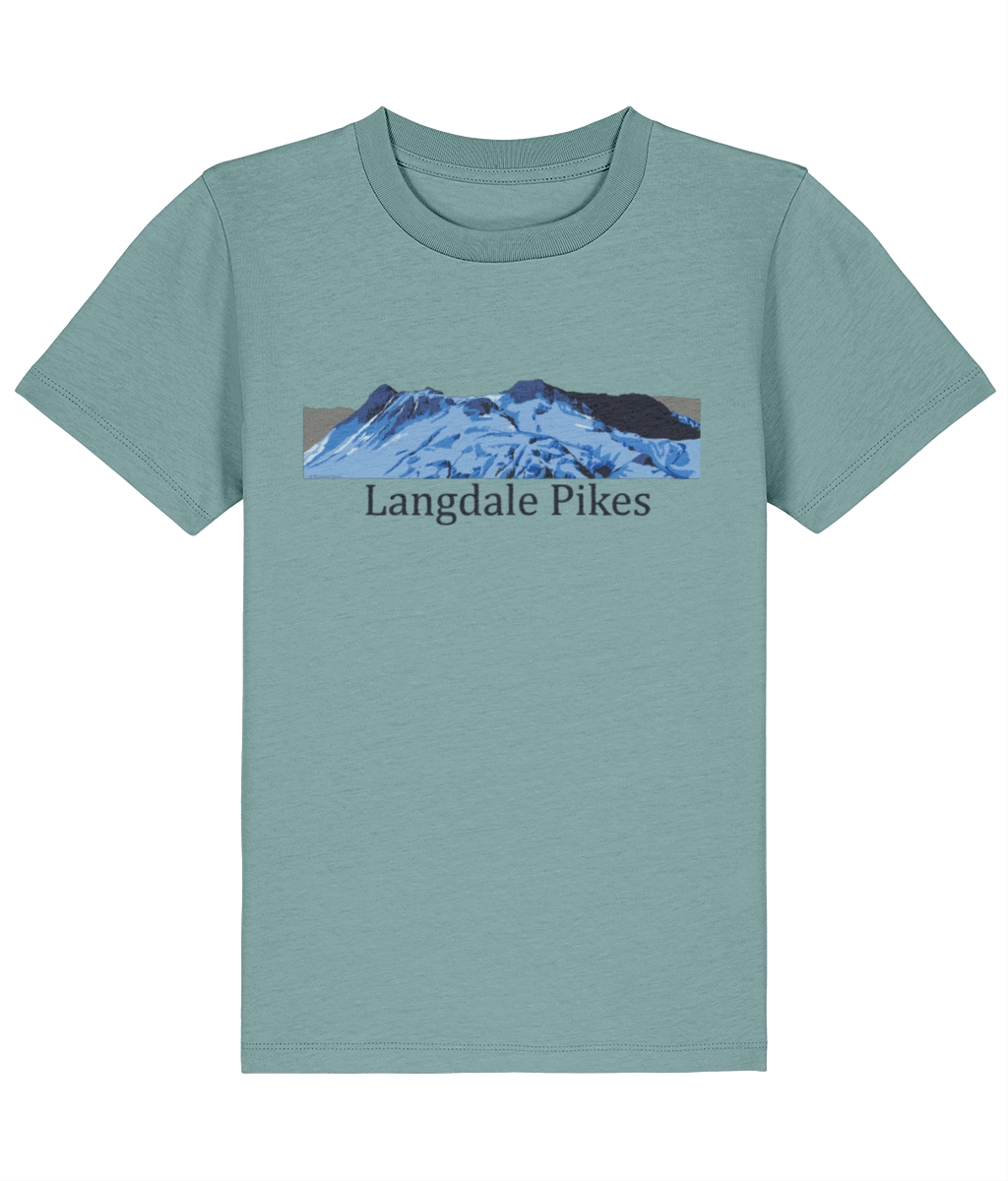 Lake District Kid's T-Shirt Langdale Pikes, Front, Teal Monstera