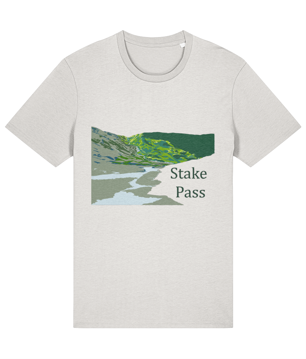 Lake District Men's T-Shirt Stake Pass, Front, Vintage White
