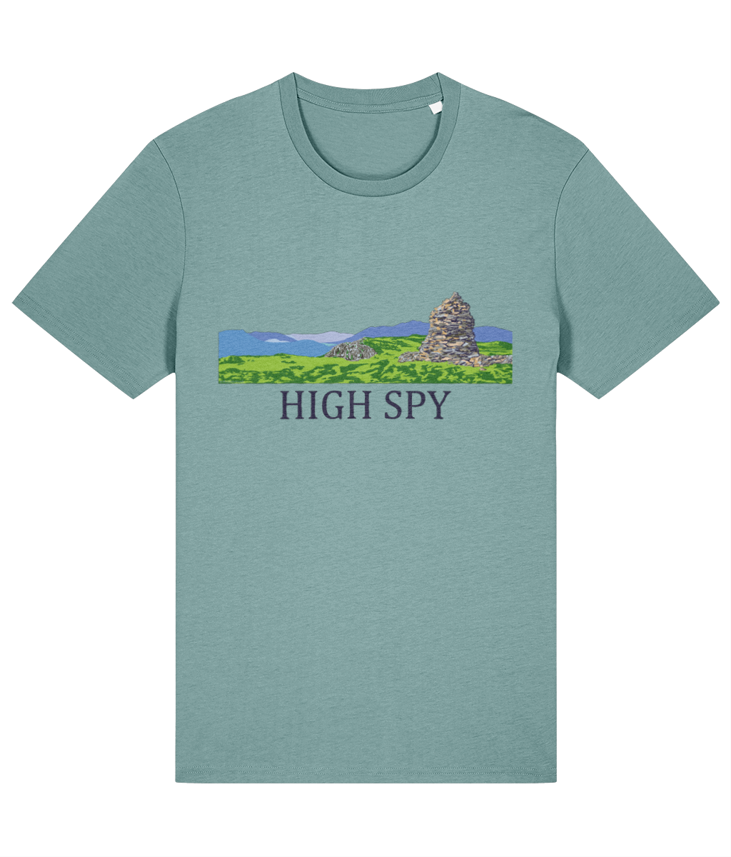 Lake District Men's T-Shirt High Spy, Front, Teal Monstera