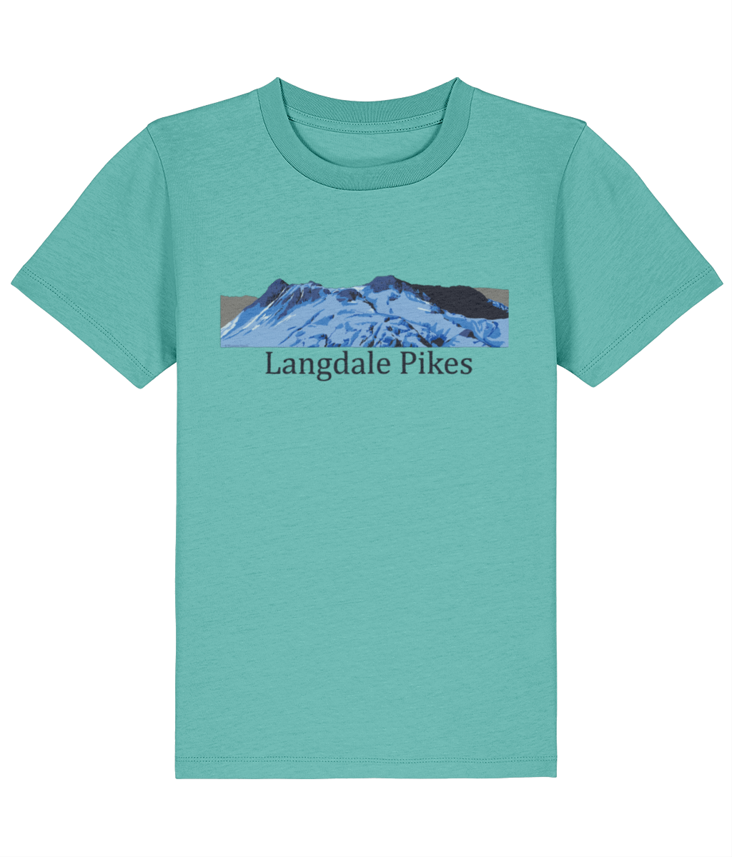 Lake District Kid's T-Shirt Langdale Pikes, Front, Pool Blue