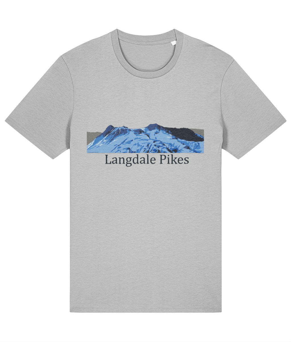 Lake District Men's T-Shirt Langdale Pikes, Front, Heather Grey