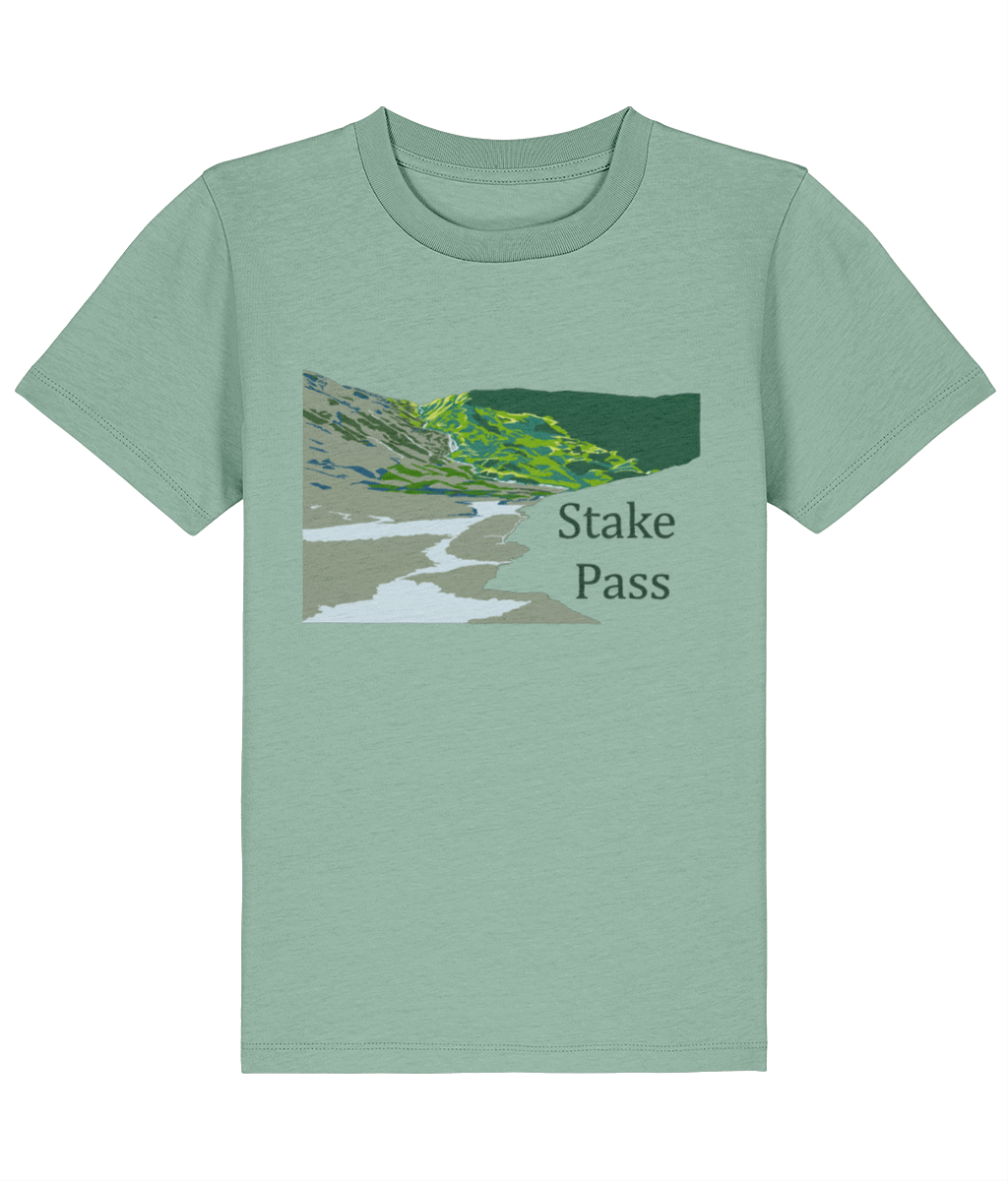 Lake District Kid's T-Shirt Stake Pass, Front, Aloe