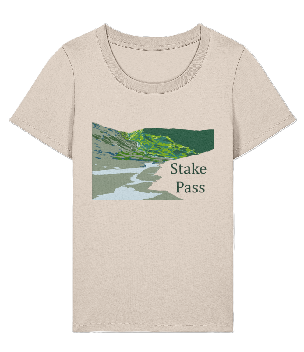 Lake District Women's T-Shirt Stake Pass, Front, Cream