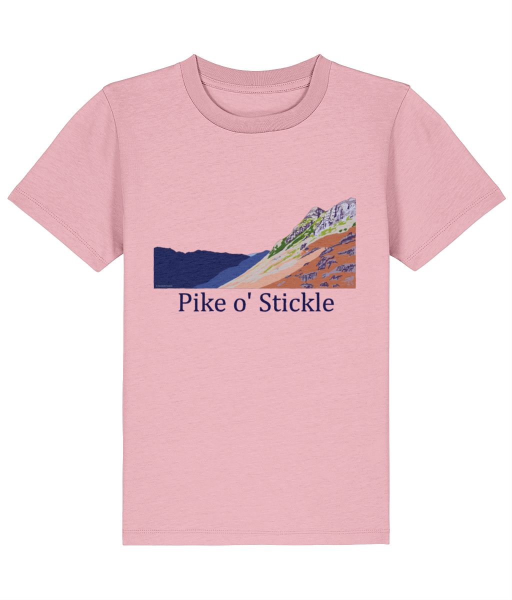 Lake District, Kid's T-Shirt Pike O'Stickle, Front, Cotton Pink