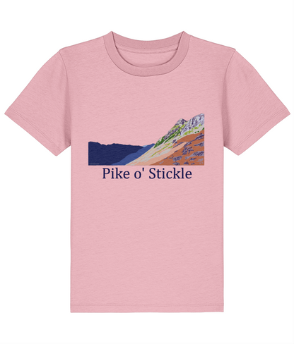 Lake District, Kid's T-Shirt Pike O'Stickle, Front, Cotton Pink
