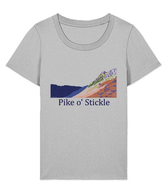 Lake District, Women's T-Shirt Pike O'Stickle, Front, Heather Grey