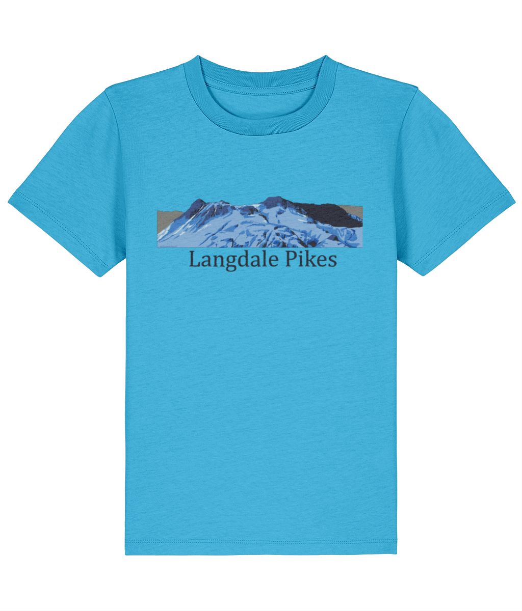 Lake District Kid's T-Shirt Langdale Pikes, Front, Aqua Blue