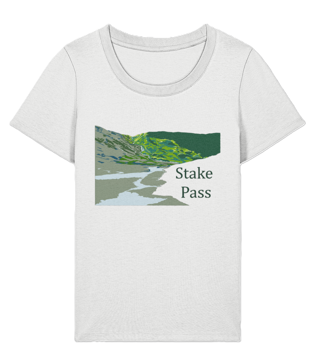 Lake District Women's T-Shirt Stake Pass, Front, White