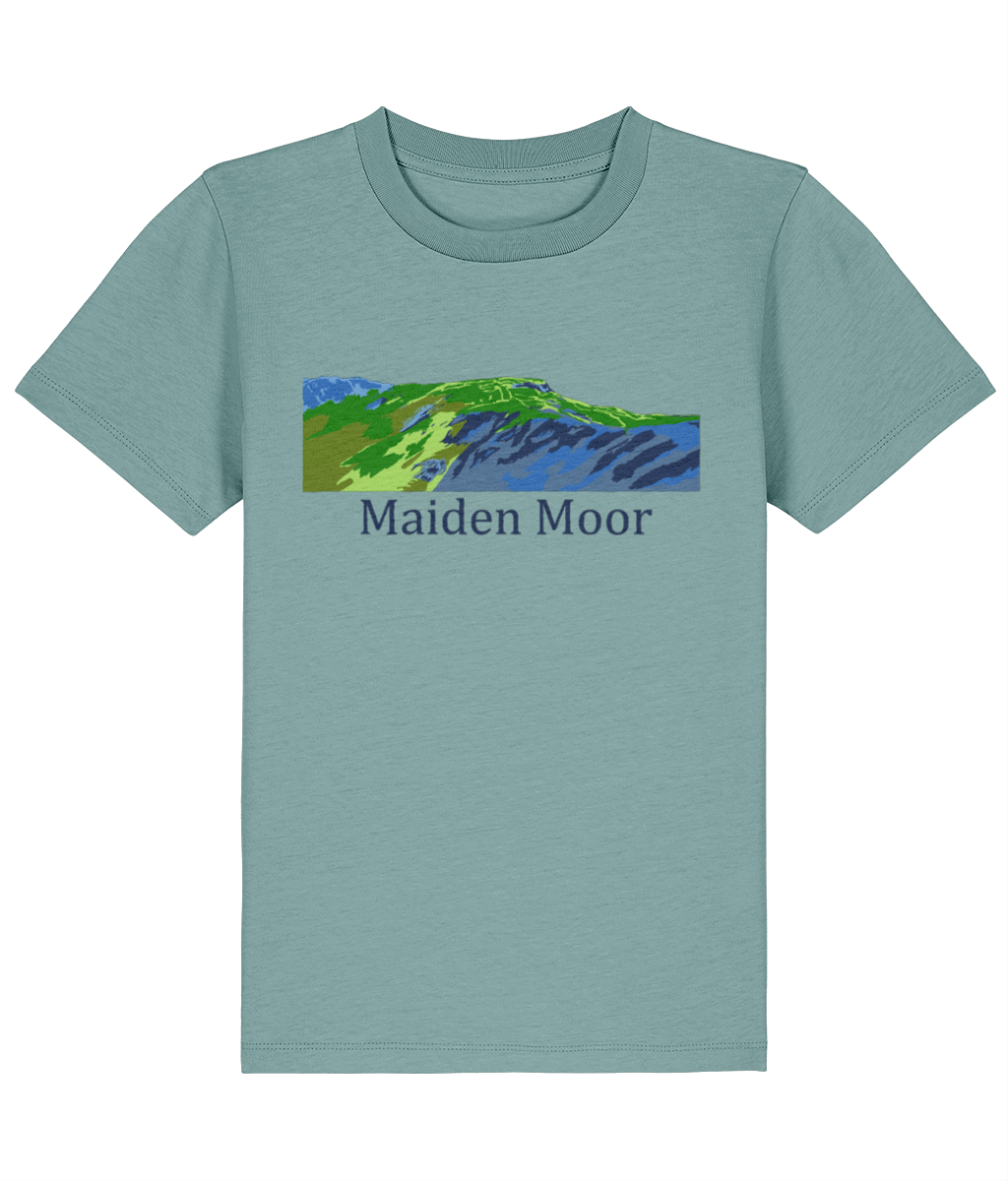 Lake District Kid's T-Shirt Maiden Moor, Front, Teal Monstera