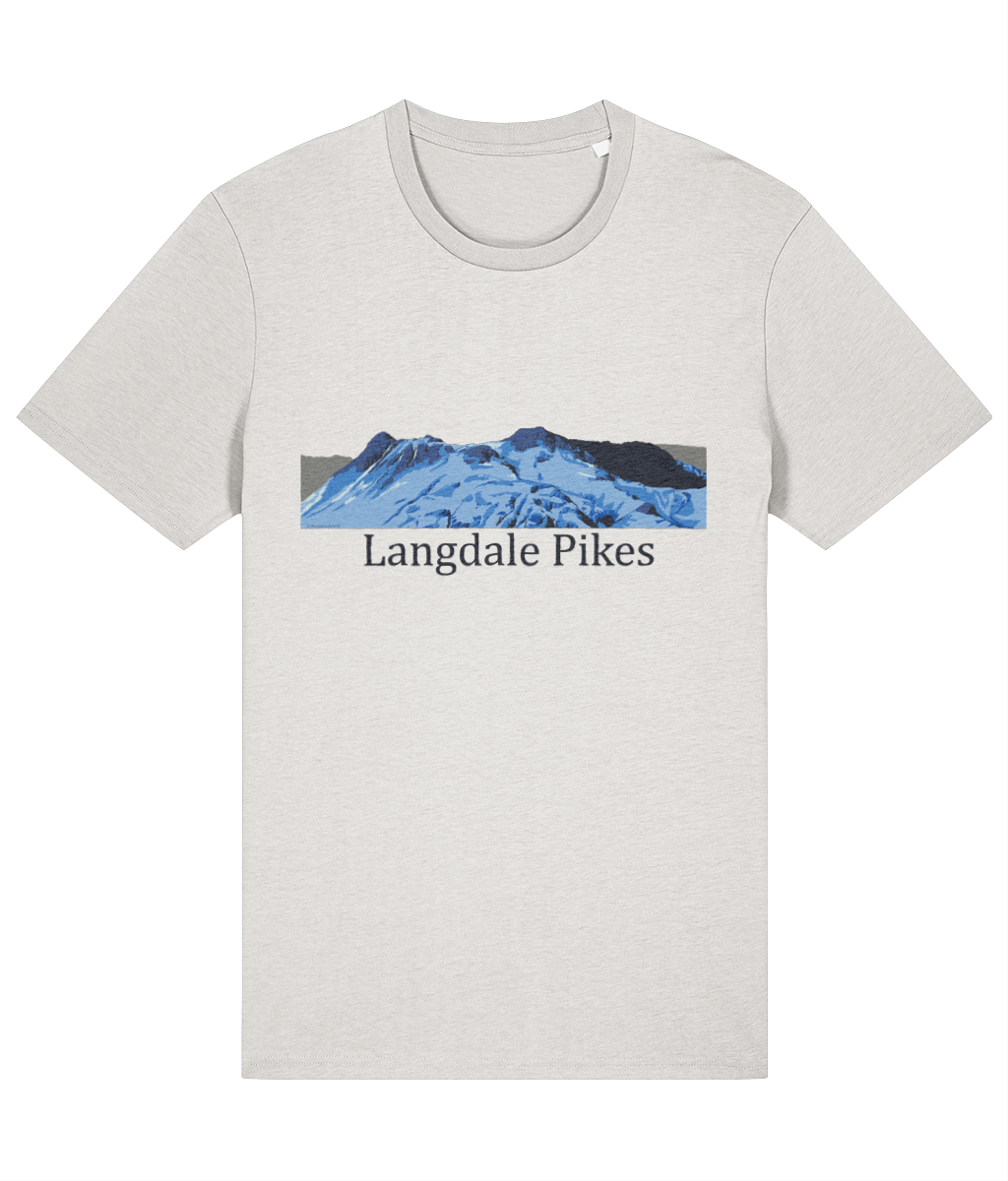Lake District Men's T-Shirt Langdale Pikes, Front, Vintage White